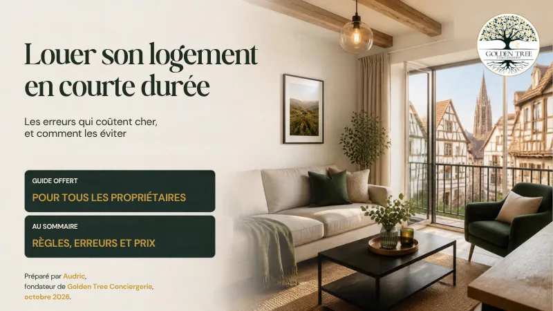 Couverture du guide offert aux propriétaires par Golden Tree Conciergerie